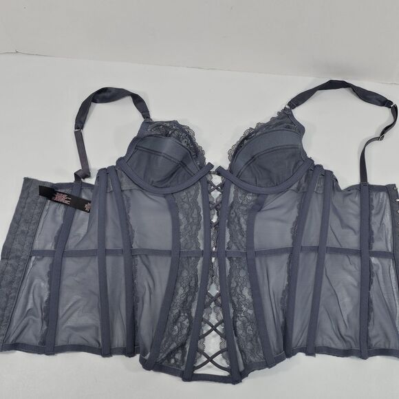 Victoria’s Secret 2014 Gray Lace Mesh & Rhinestone Lingerie Corset Top size 34B - Picture 10 of 10